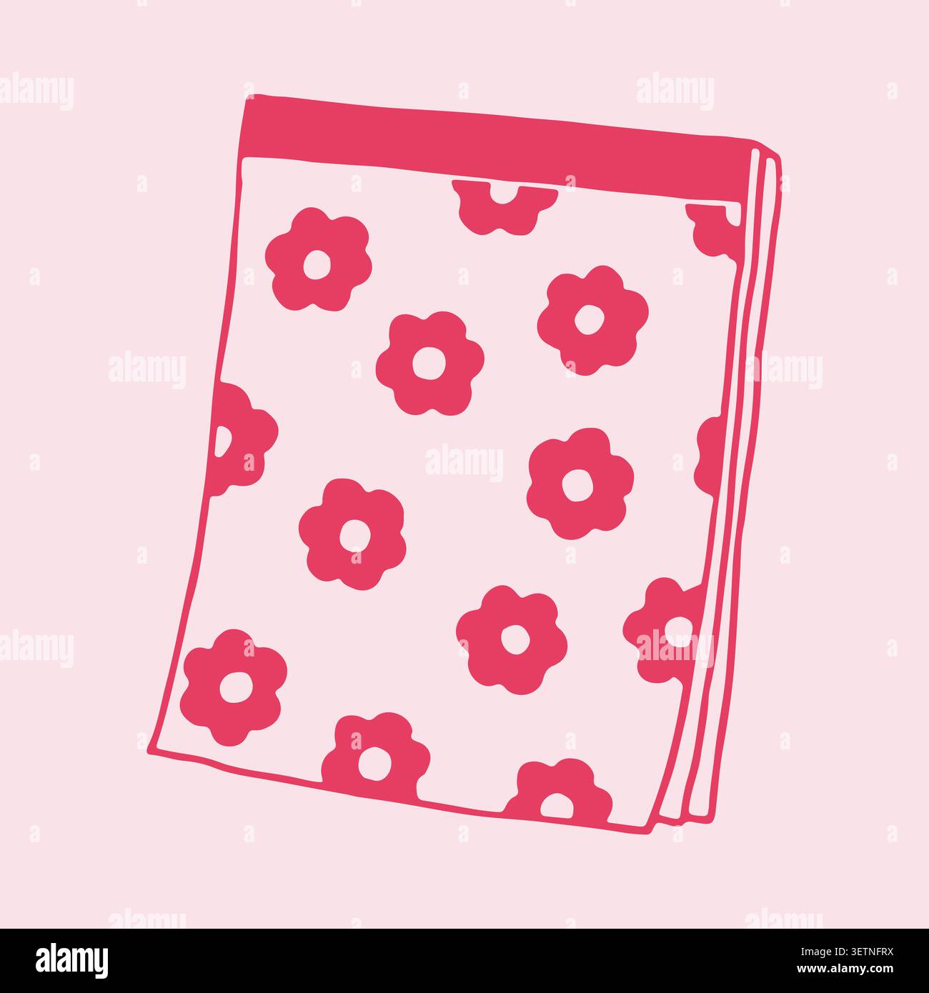 Illustrazione vettoriale disegnata a mano di un blocco note floreale rosa con un simpatico motivo floreale. Elegante elemento di cancelleria in stile doodle retrò. Carta estetica Illustrazione Vettoriale