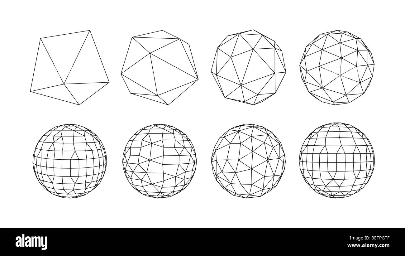 Set di sfere a reticolo con diversi livelli di dettaglio Illustrazione Vettoriale