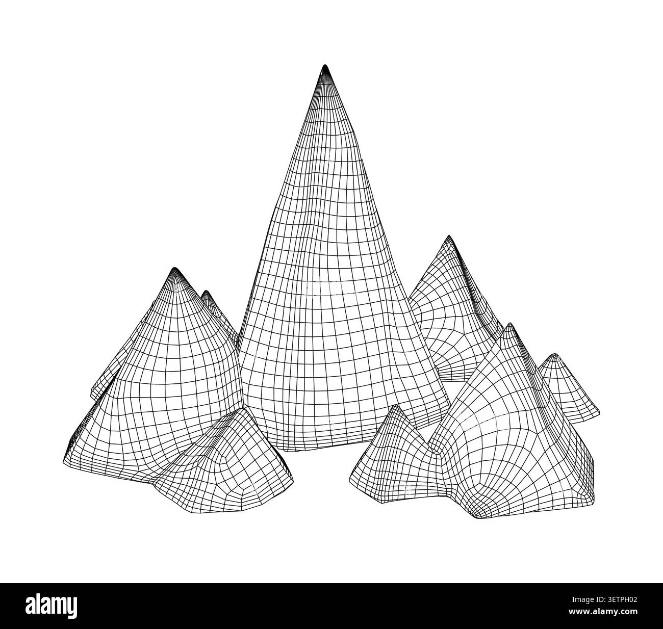 Paesaggio montano a reticolo, bassa formazione 3d di rocce poly, terreno geometrico astratto Illustrazione Vettoriale