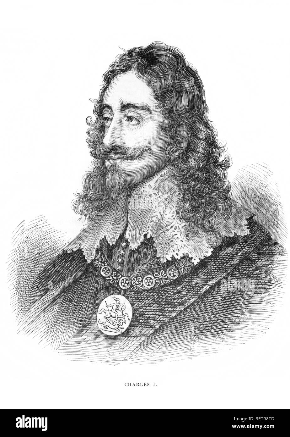 Incisione di un ritratto di Carlo I (1600-1649) di R.Taylor tratto da un libro di storia del XIX secolo Cassell's History of England Edizione speciale Volume II b Foto Stock