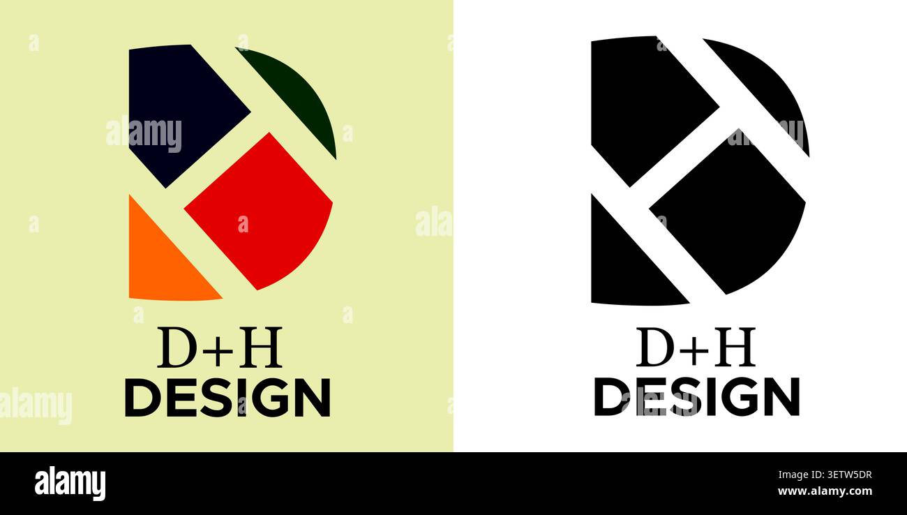 Modello logo D H Design: Monogramma lettera creativa che combina le iniziali D e H. Illustrazione Vettoriale