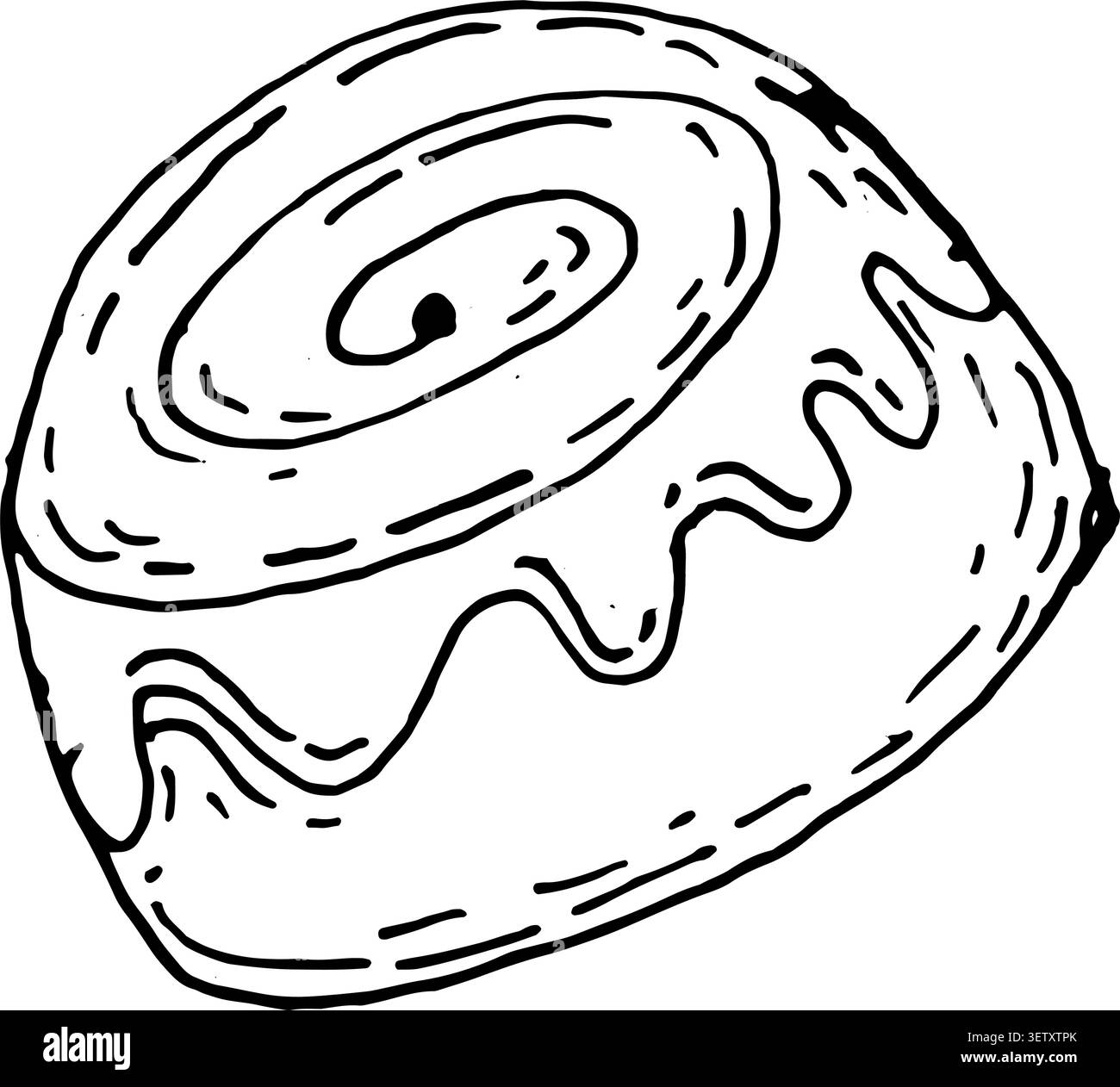 Rotolo di cannella disegnato a mano isolato su sfondo bianco. Illustrazione vettoriale nello stile di schizzo con inchiostro a scarabocchio. Delineare l'icona della pasticceria. Illustrazione Vettoriale