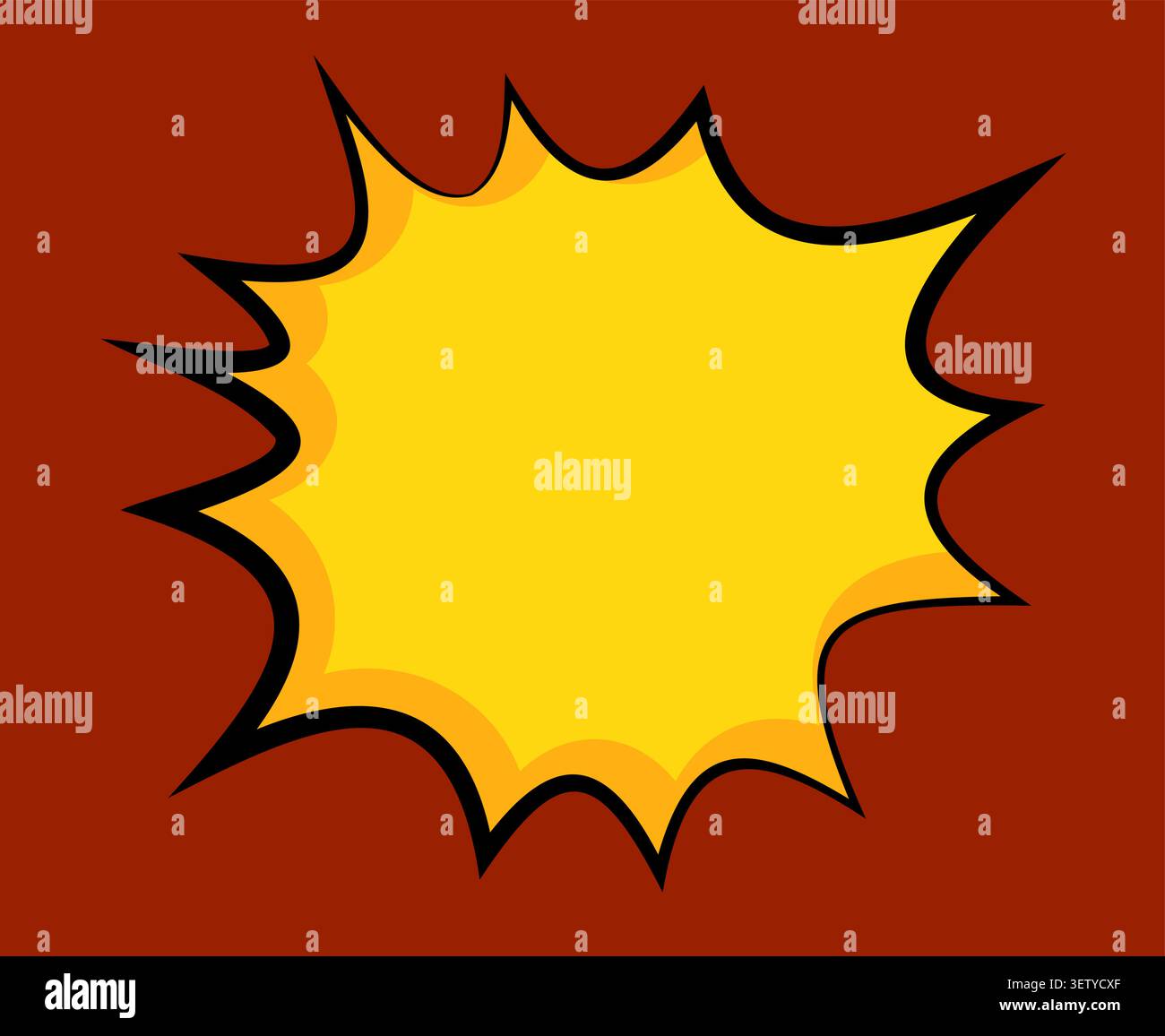 Bolla di discorso a forma di stella gialla in stile fumetto, stile pop art su rosso Illustrazione Vettoriale