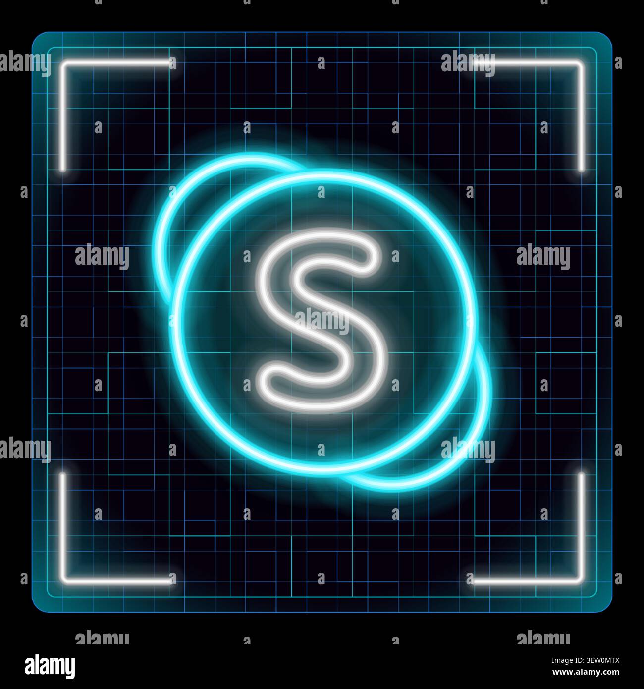 Collezione futuristica di cyber tecnologie, concept al neon high-tech, raccolta di tratti modificabili sui social media. Icona Skype, per pubblicità, condivisione, brandi Illustrazione Vettoriale