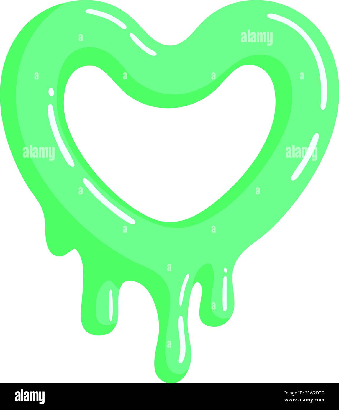 Immagine piatta di una fenditura a forma di cuore verde menta lucida con bordi inferiori che gocciolano e evidenziazioni bianche Illustrazione Vettoriale