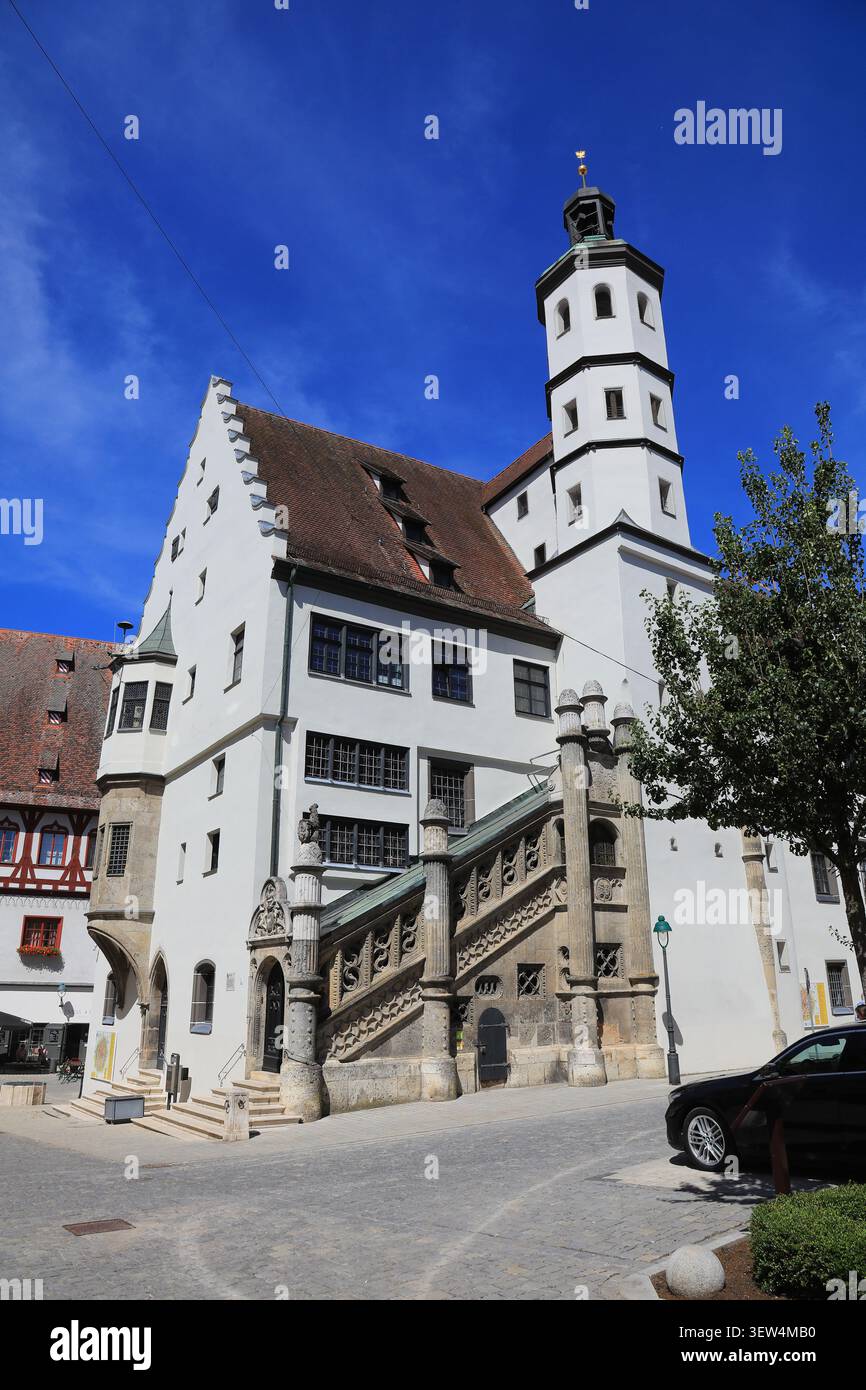 Città vecchia, Municipio, Nördlingen, Noerdlingen, distretto di Donau-Ries, Svevia, Baviera, Germania Foto Stock