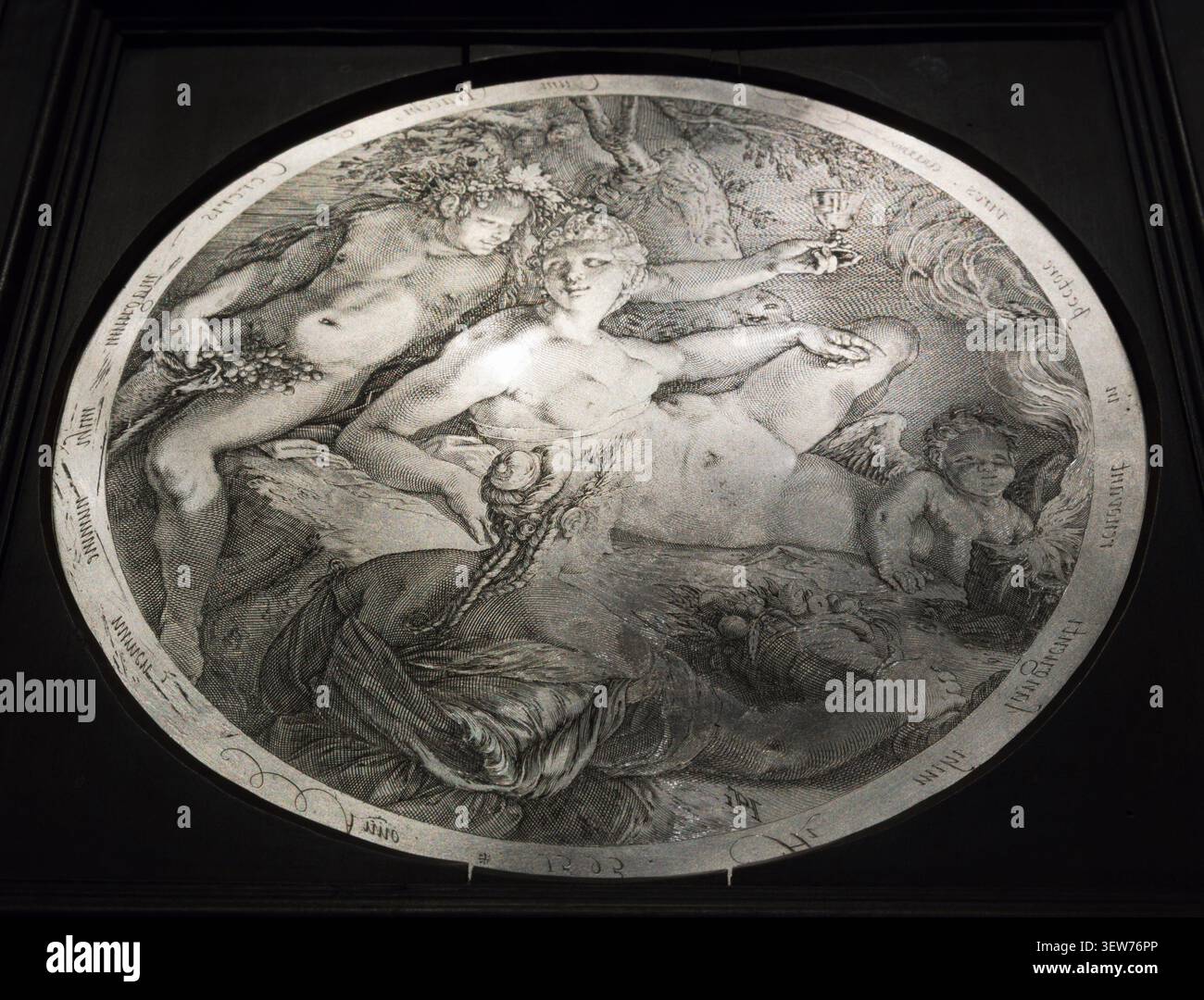 Lastra in argento incisa raffigurante Venere, Bacco, Cerere e Amor di Hendrick Goltzius, 1595. Si tiene al Kunsthistorisches Museum di Vienna. Foto Stock