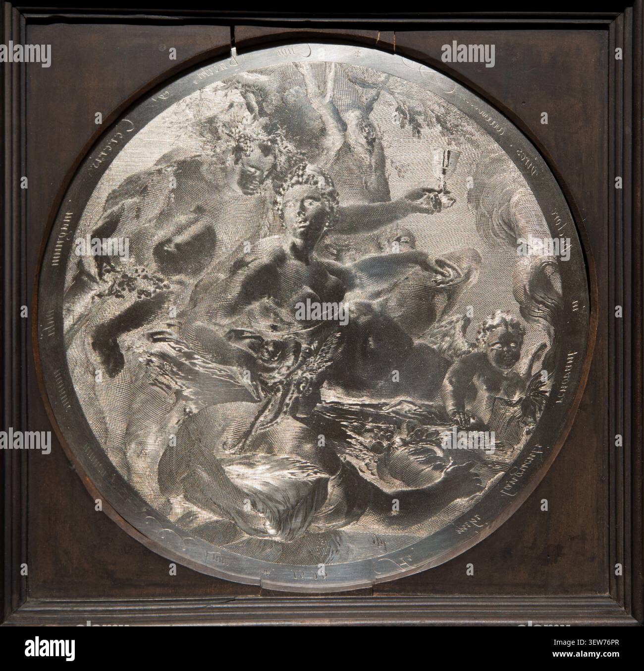 Lastra in argento incisa raffigurante Venere, Bacco, Cerere e Amor di Hendrick Goltzius, 1595. Si tiene al Kunsthistorisches Museum di Vienna. Foto Stock