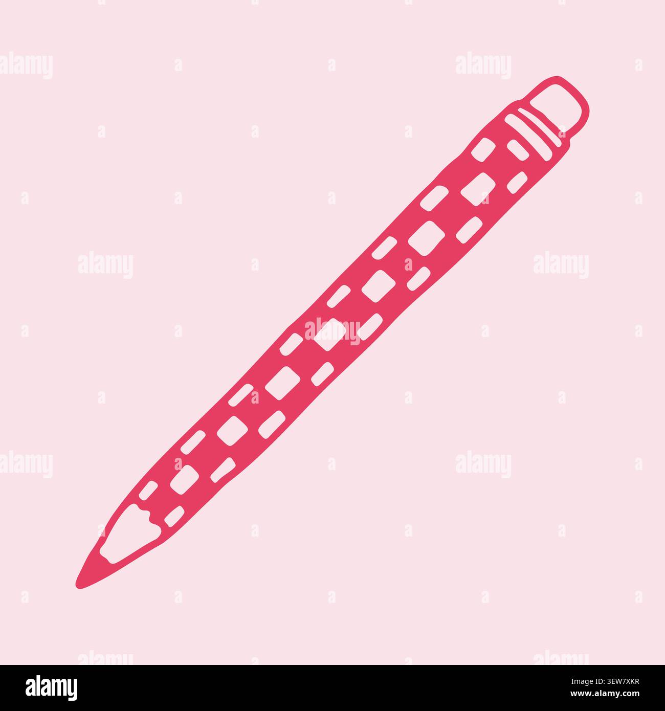 Illustrazione vettoriale disegnata a mano di una matita a scacchi rosa con gomma. Simpatico strumento di cancelleria per disegnare e disegnare. Accessorio scuola estetica in Illustrazione Vettoriale