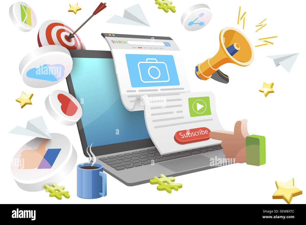 Illustrazione concettuale 3D di CTA come invito all'azione, campagna di marketing digitale Foto Stock
