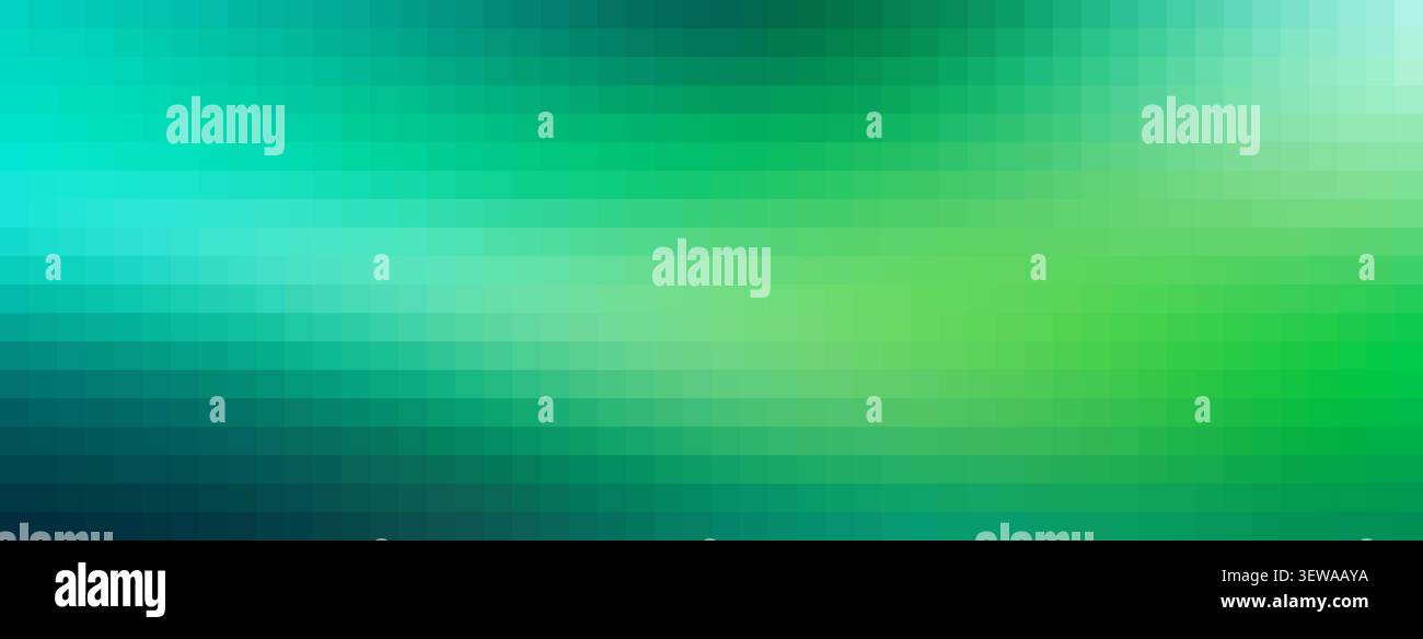 I colori verde e verde acqua si fondono in uno scintillante motivo a mosaico con pixel quadrati Foto Stock