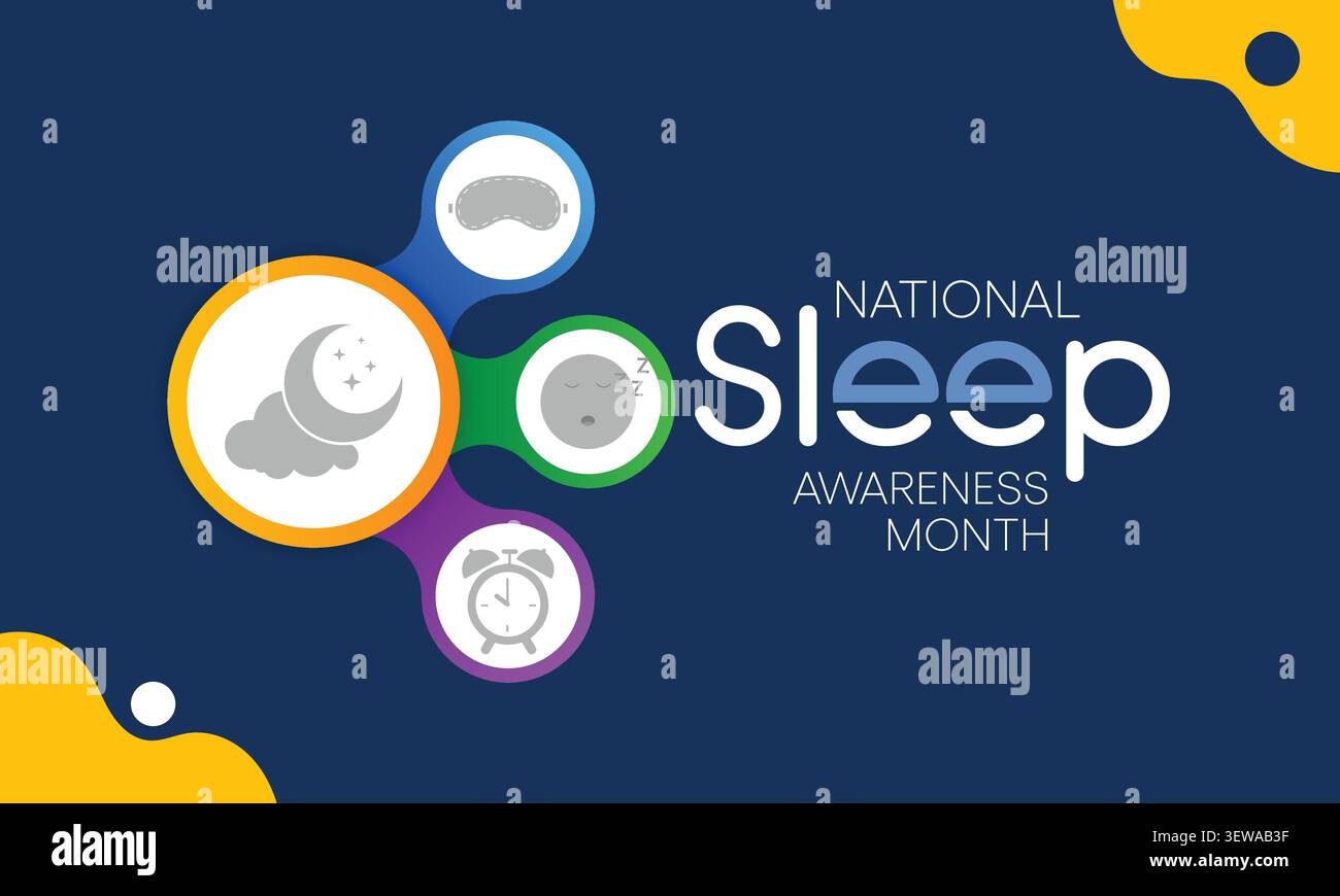 Il Sleep Awareness Month è un evento annuale che si celebra ogni anno a marzo. Questa è un'opportunità per fermarsi e pensare alle tue abitudini di sonno, considera Illustrazione Vettoriale