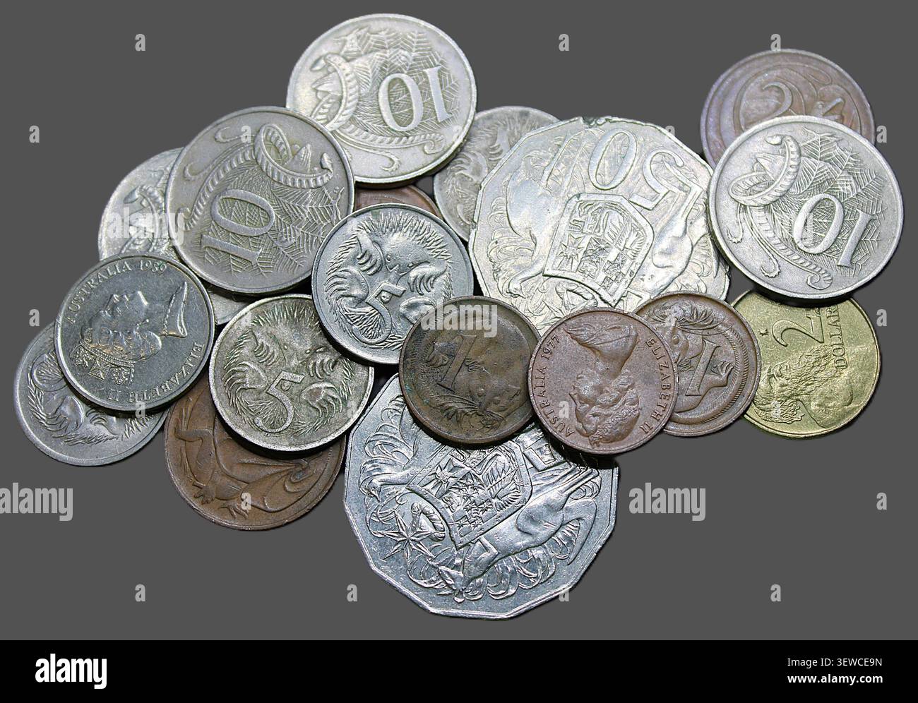 Monete decimali australiane da dollari a centesimi Foto Stock