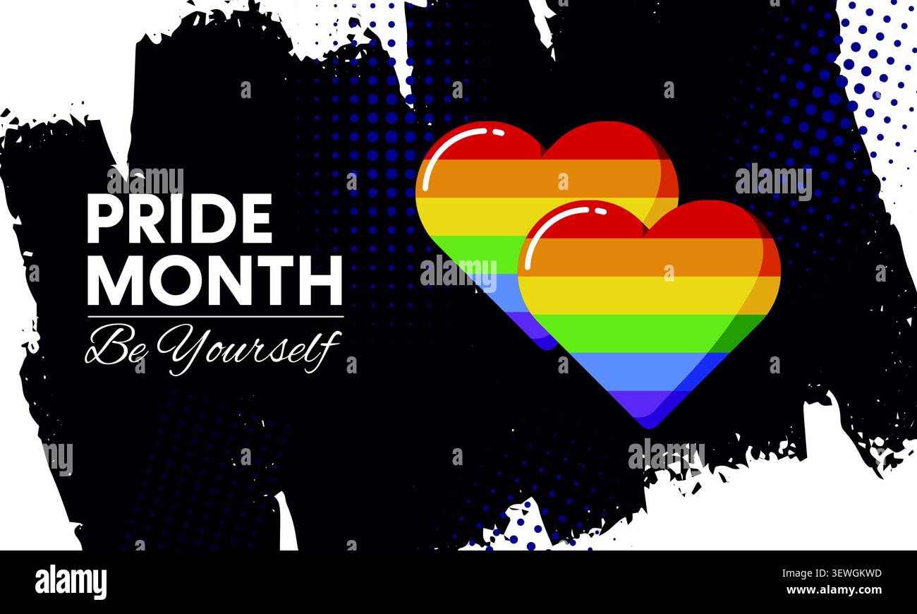 Poster celebrazione del mese dell'orgoglio 2026 con Rainbow Heart Design | Be Yourself Concept Illustrazione Vettoriale