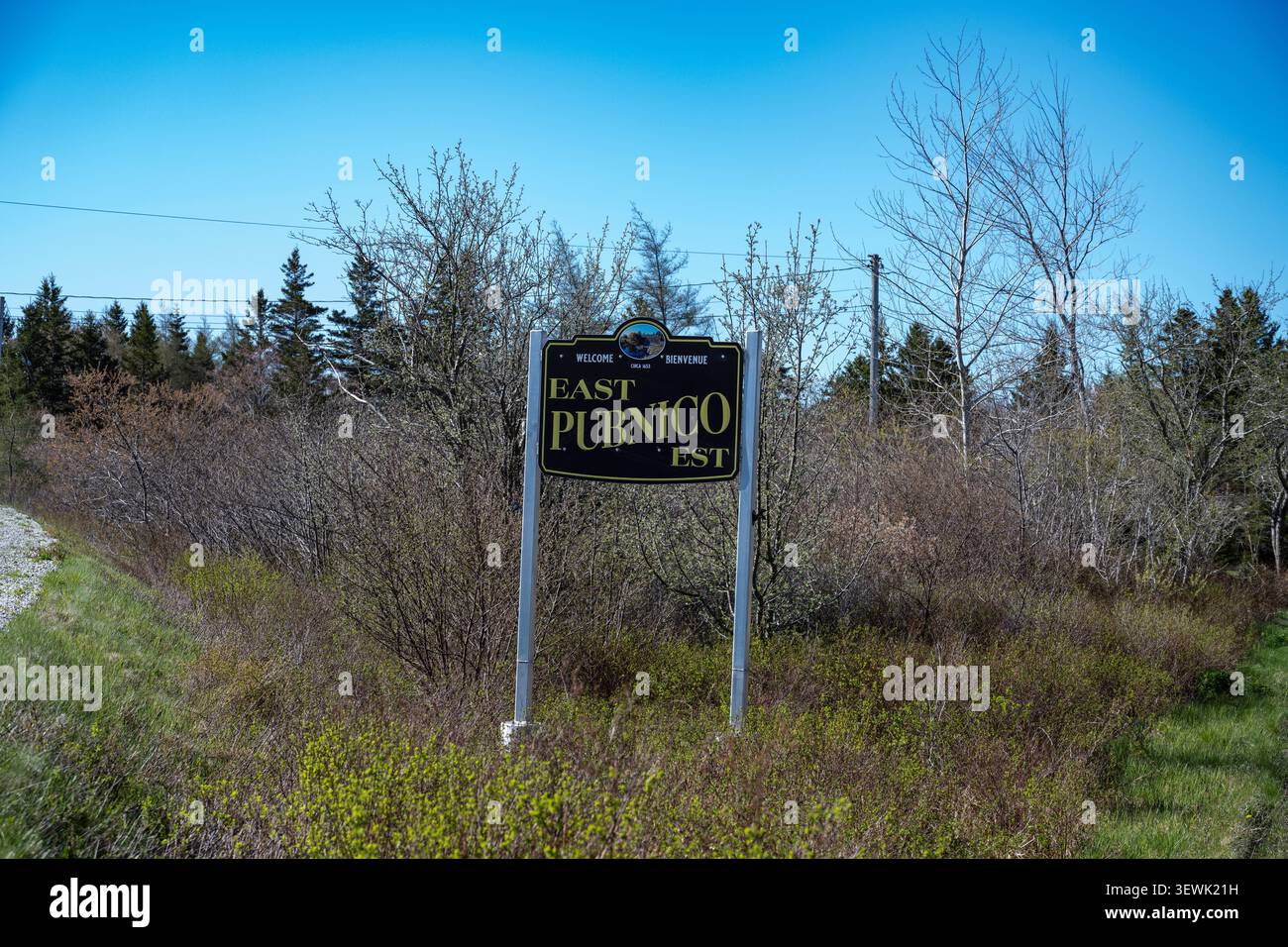 Benvenuto all'insegna di East Pubnico sulla Lighthouse Route a East Pubnico, nuova Scozia, Canada Foto Stock