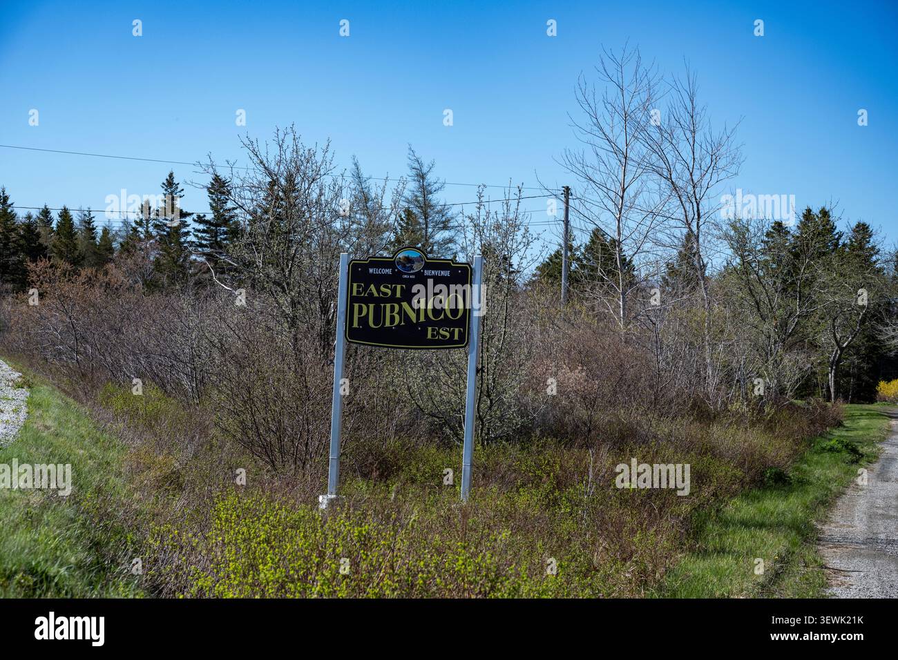 Benvenuto all'insegna di East Pubnico sulla Lighthouse Route a East Pubnico, nuova Scozia, Canada Foto Stock