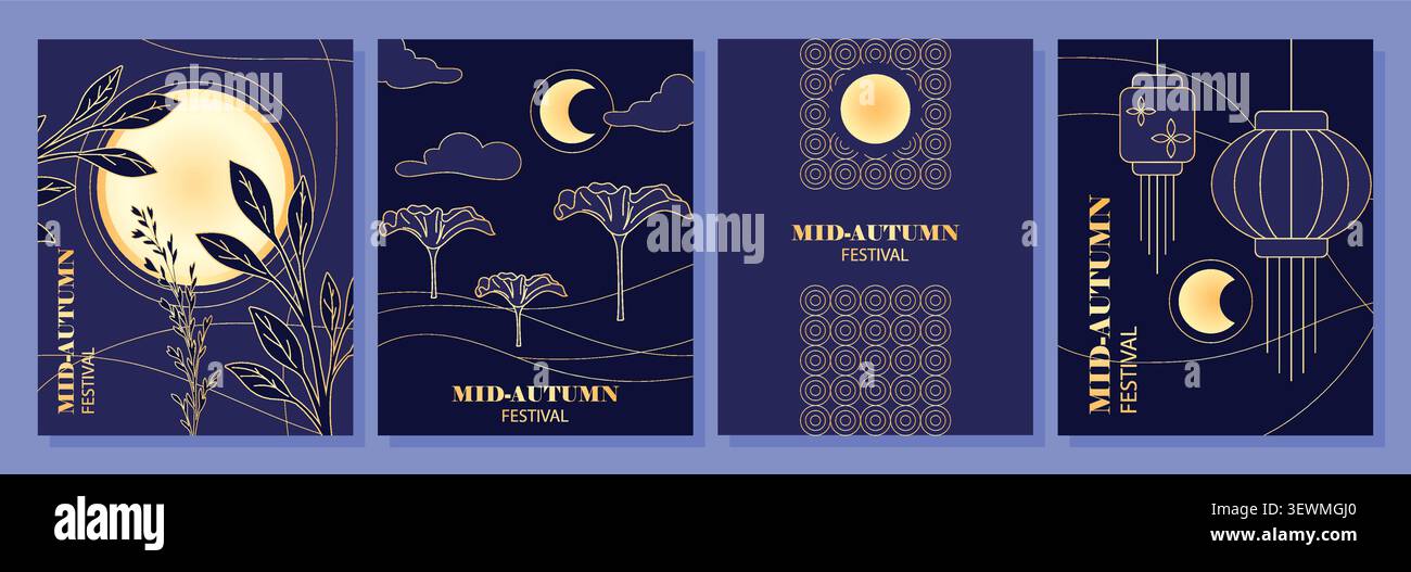 Design delle carte del festival di metà autunno. Illustrazione vettoriale Illustrazione Vettoriale