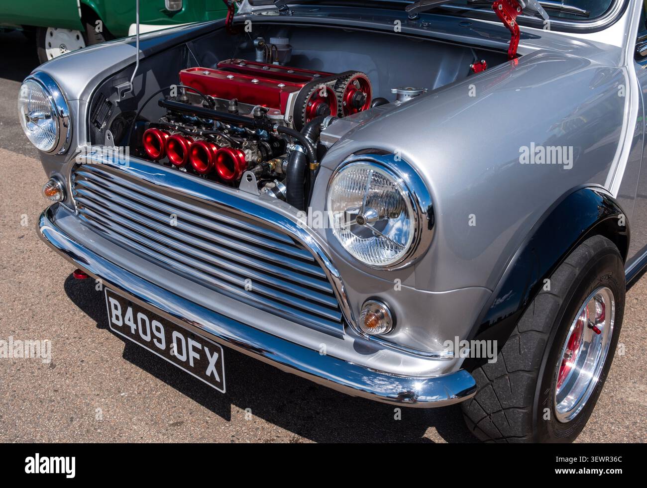 Una Classic Mini 25th Anniversary Edition presso le Classic Cars sul Southend sul lungomare Sea. Foto Stock