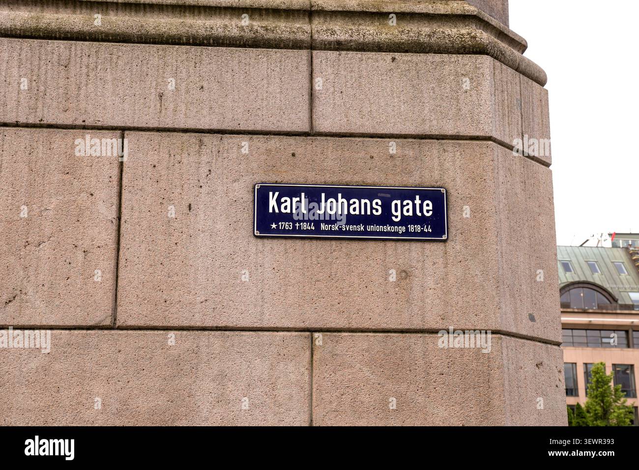 Karl Johans Gate firma su un muro Foto Stock