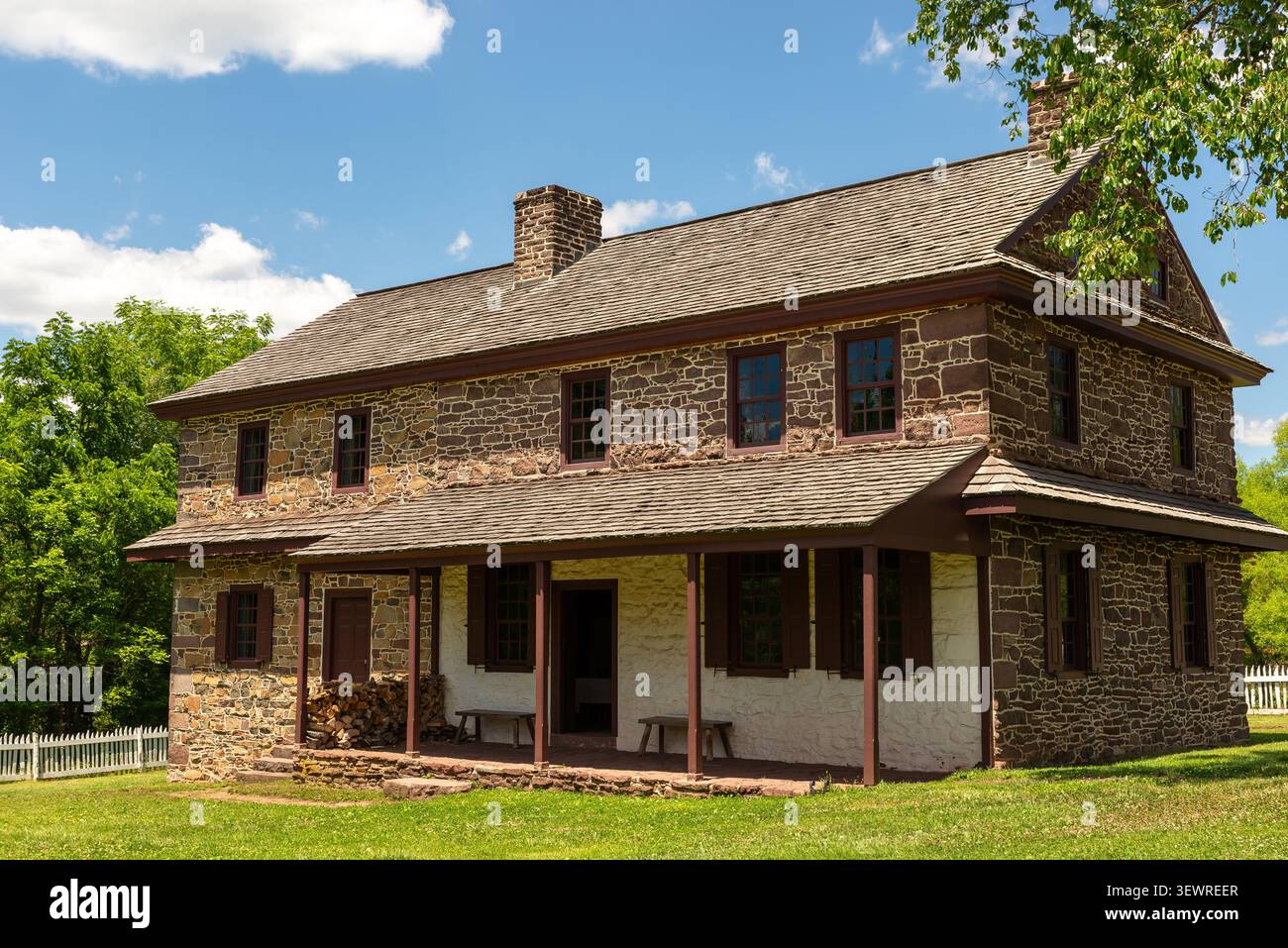 La storica casa di Daniel Boone a Birdsboro, Pennsylvania, luogo di nascita del leggendario pioniere americano. Foto Stock
