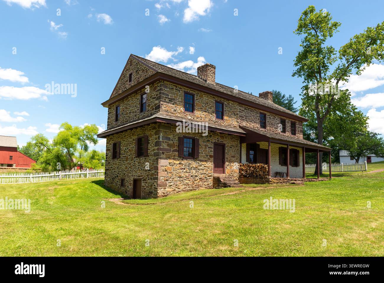 La storica casa di Daniel Boone a Birdsboro, Pennsylvania, luogo di nascita del leggendario pioniere americano. Foto Stock