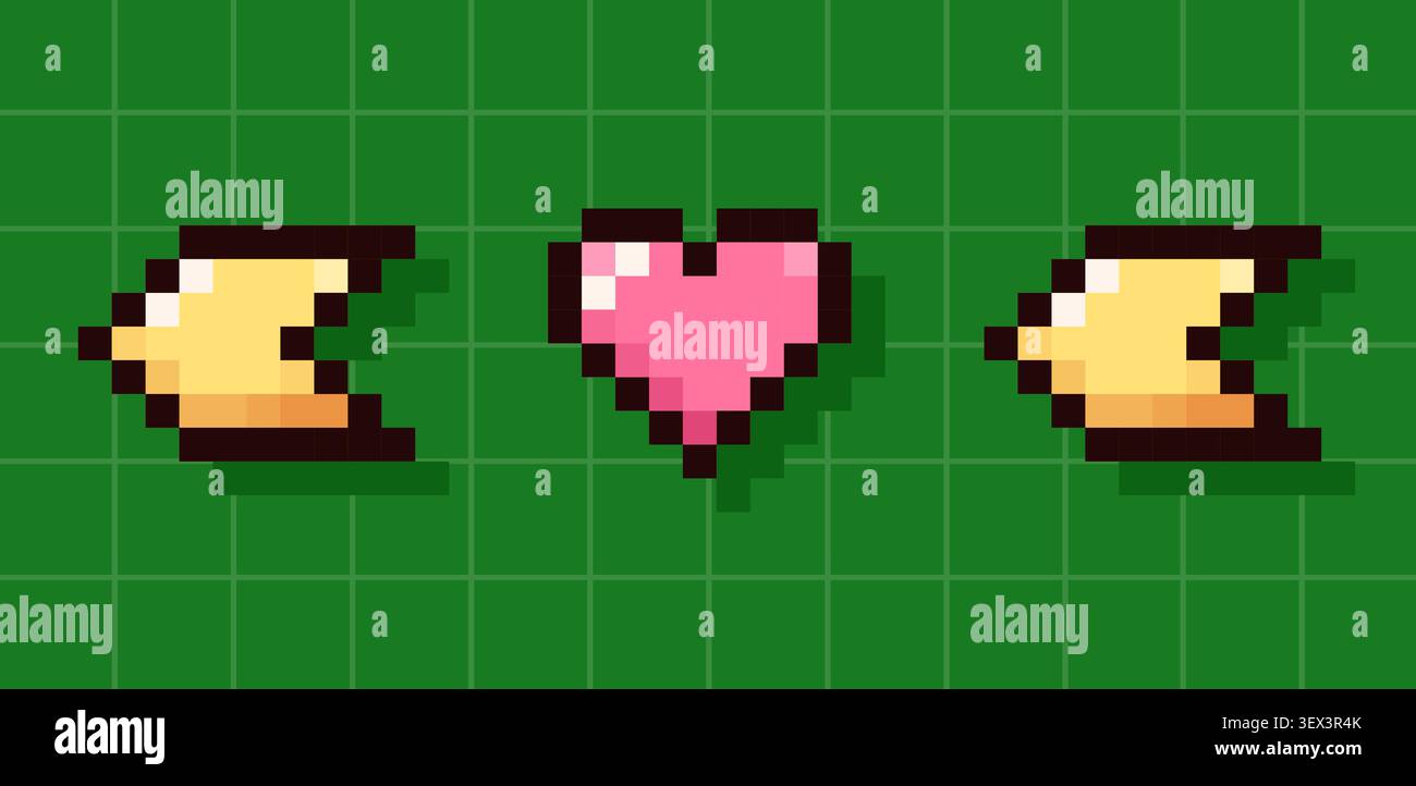 Torna a scuola pixel art cuore e freccia. Illustrazione Vettoriale