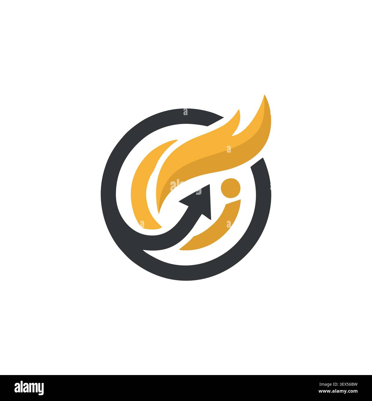 Logo astratto professionale con fiamma e freccia ascendente. Illustrazione Vettoriale