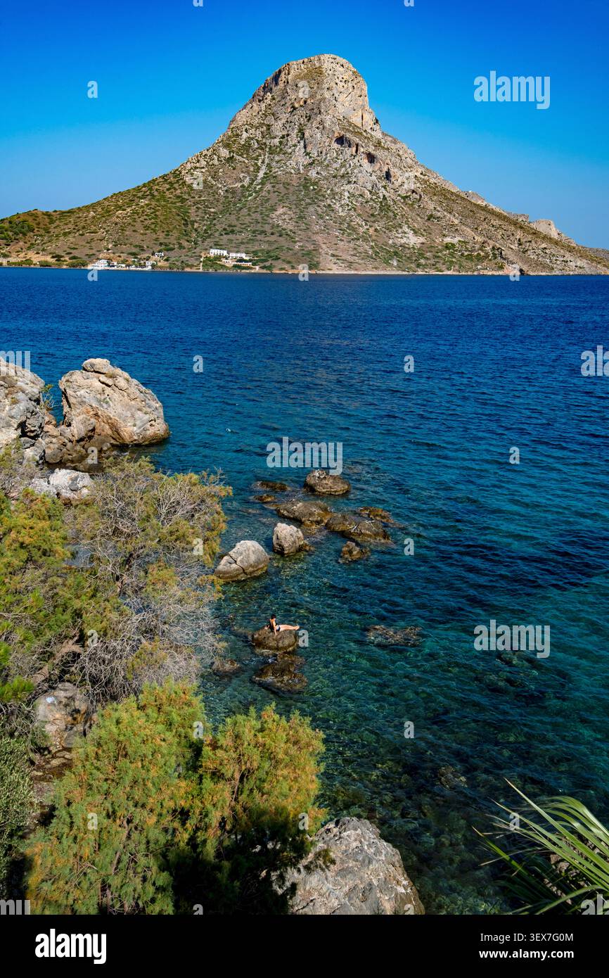 Grecia, Isole del Dodecaneso, Kalymnos, vista dell'isola di Talendos Foto Stock