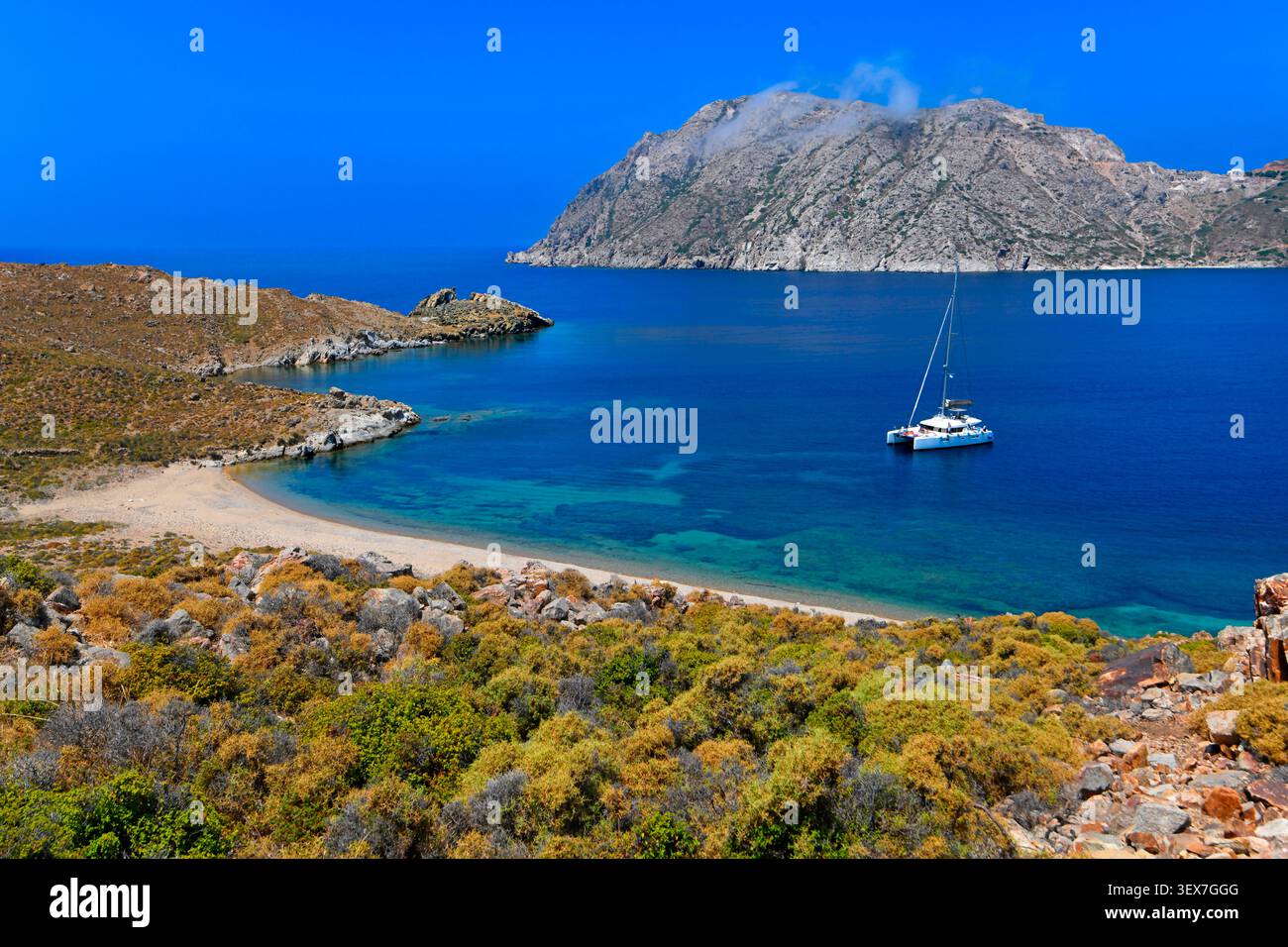 Grecia, Isole del Dodecaneso, Patmos, Mikri Psili Ammos Beach Foto Stock