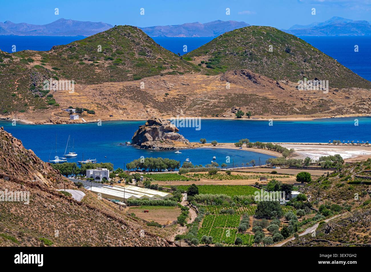 Grecia, Isole del Dodecaneso, Isola di Patmos, Baia di Petra Foto Stock