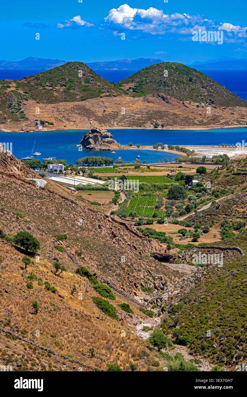 Grecia, Isole del Dodecaneso, Isola di Patmos, Baia di Petra Foto Stock