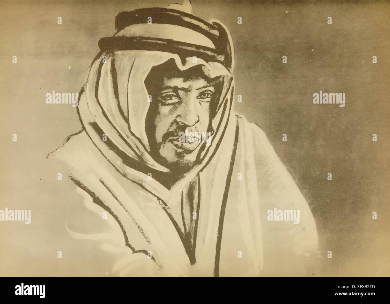 Abd El Rahman che indossa abiti arabi tradizionali presenta un ritratto storico, che riflette temi dell'identità culturale, della storia mediorientale e dell'eredità di un leader del deserto. Da Seven Pillars of Wisdom: A Triumph di T. E. Lawrence (16 agosto 1888 – 19 maggio 1935) Foto Stock