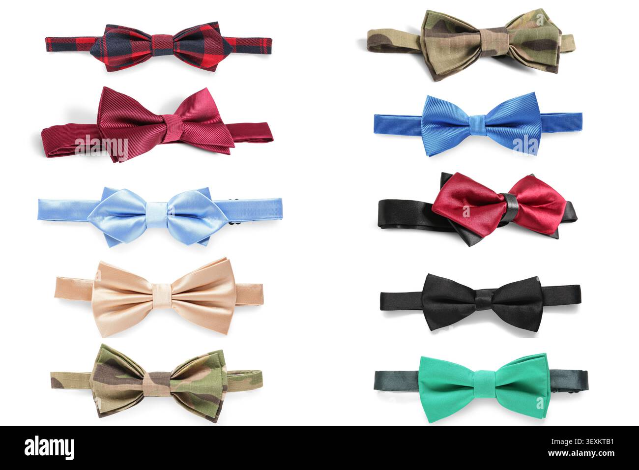 Collezione di papillon colorati su sfondo bianco Foto Stock