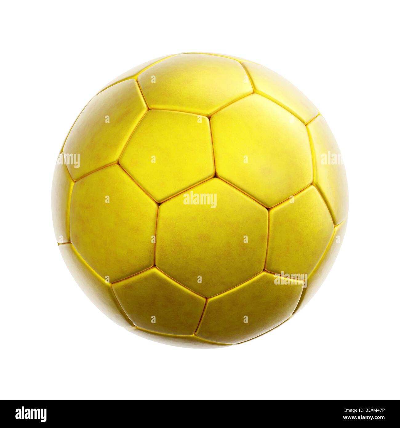 Il pallone da calcio dorato e luccicante rende la vittoria e il successo più spettacolari nello sport. rendering 3d. Foto Stock