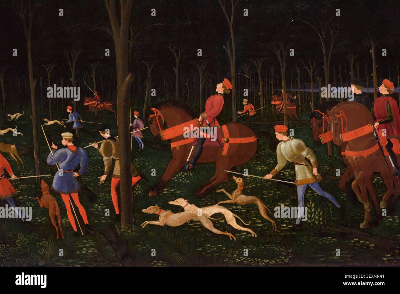 Uccello (Paolo di dono, 1397-1475), la caccia nella foresta, ca. 1470 (dettaglio). Foto Stock