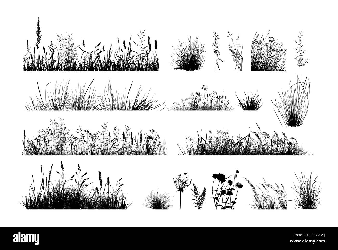 Sagoma erba . Set disegnato a mano. Non ai, illustrazione vettoriale. Illustrazione Vettoriale