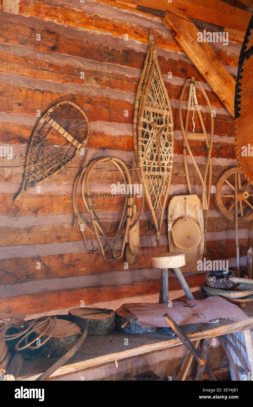 Esposizione che mostra raquettes, Grand Portage National Monument, Minnesota Foto Stock