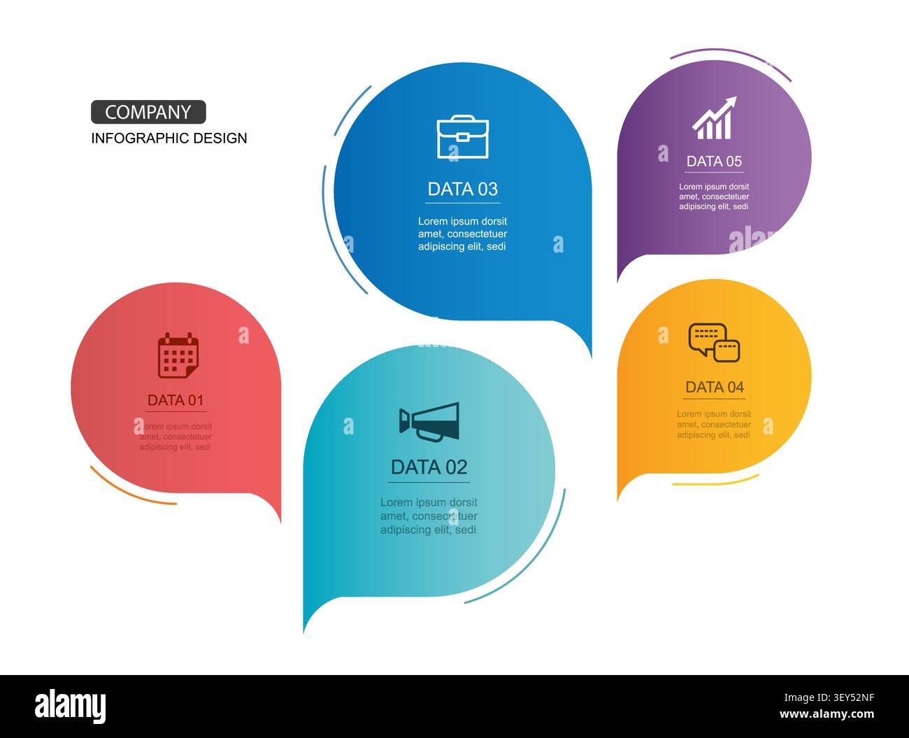 Modello infografico aziendale con cinque passaggi a fumetto. Illustrazione Vettoriale