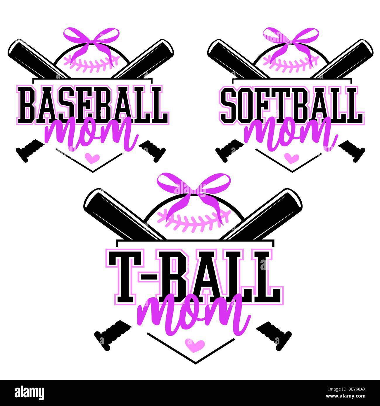 Pacchetto baseball, softball, T-Ball Mom SVG. Design per tutta la famiglia sportiva. Illustrazione Vettoriale