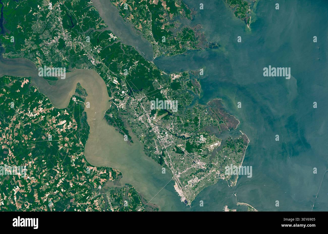 Foto aerea del Colonial National Historical Park, tra cui Jamestown, Yorktown e Williamsburg in Virginia Foto Stock