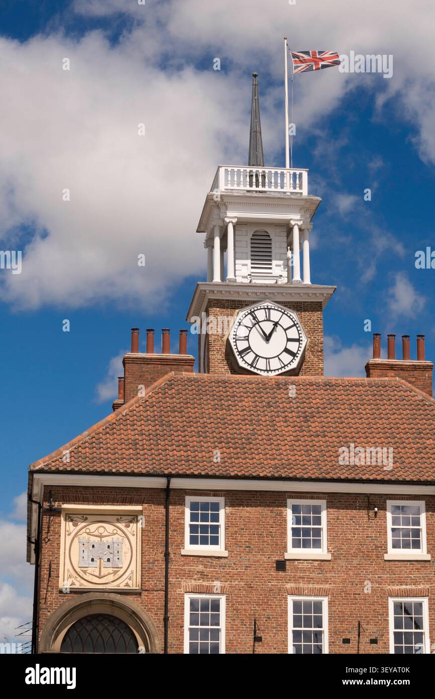 Vista dettagliata della torre dell'orologio del municipio di Stockton, Inghilterra nord-orientale, Regno Unito Foto Stock