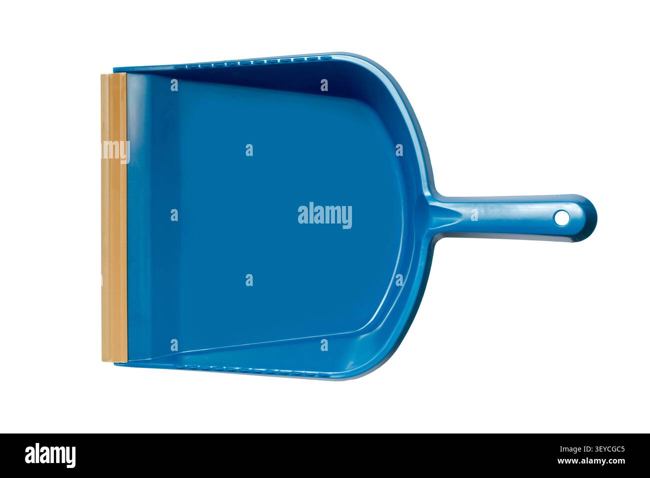 Paletta per la spazzatura isolata su sfondo bianco. Paletta in plastica blu per la spazzatura. Foto Stock