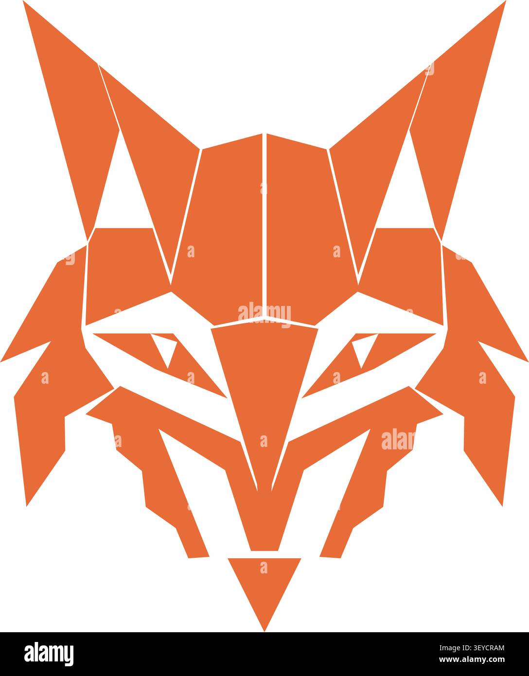 Illustrazione piatta di una testa di volpe arancione con sfaccettature geometriche affilate orecchie appuntite e occhi concentrati Illustrazione Vettoriale