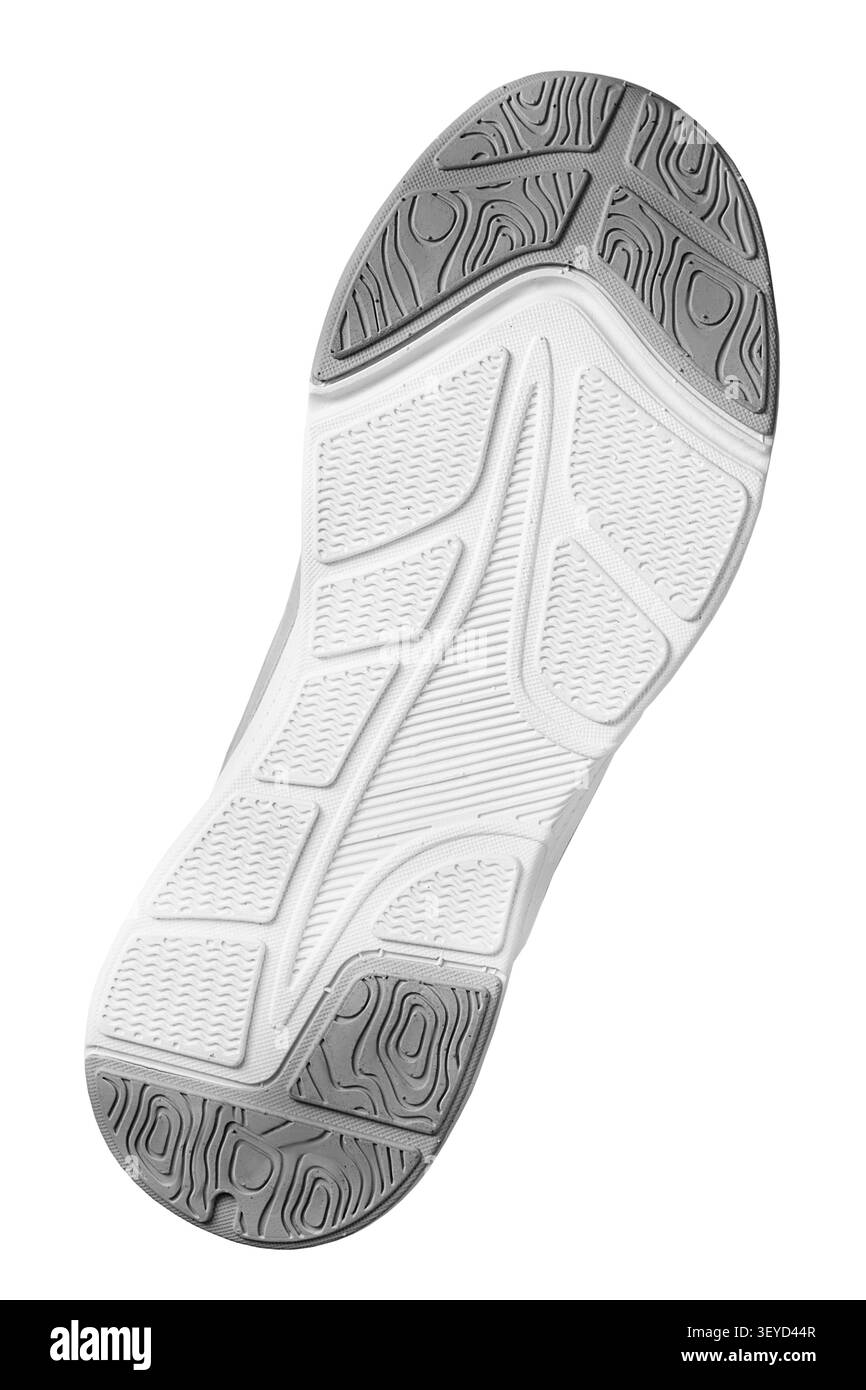 Suola da sneaker morbida bianca e grigia isolata su sfondo bianco Foto Stock
