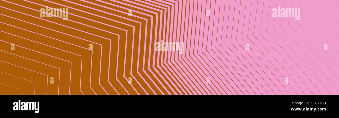 Sfondo minimalista con cresta in chevron a distorsione con linee tecniche a zig-zag rosa pastello e piani pieghevoli geometrici in bronzo metallizzato, a righe astratte Illustrazione Vettoriale