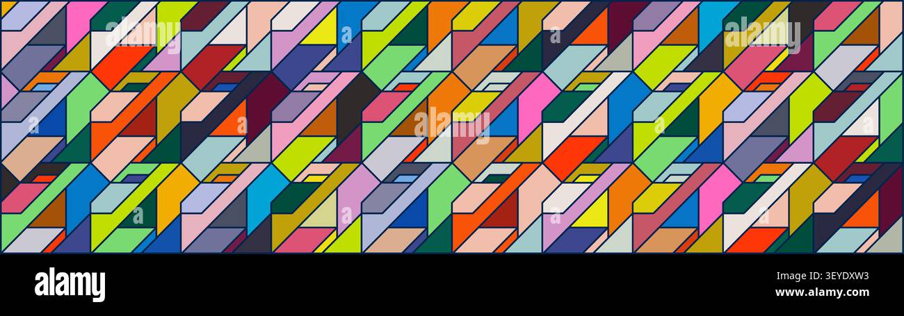 Vivace motivo astratto di forme isometriche ed effetto vetrate colorate a mosaico, colorato labirinto geometrico, sfondo vettoriale con tavolozza complessa Illustrazione Vettoriale