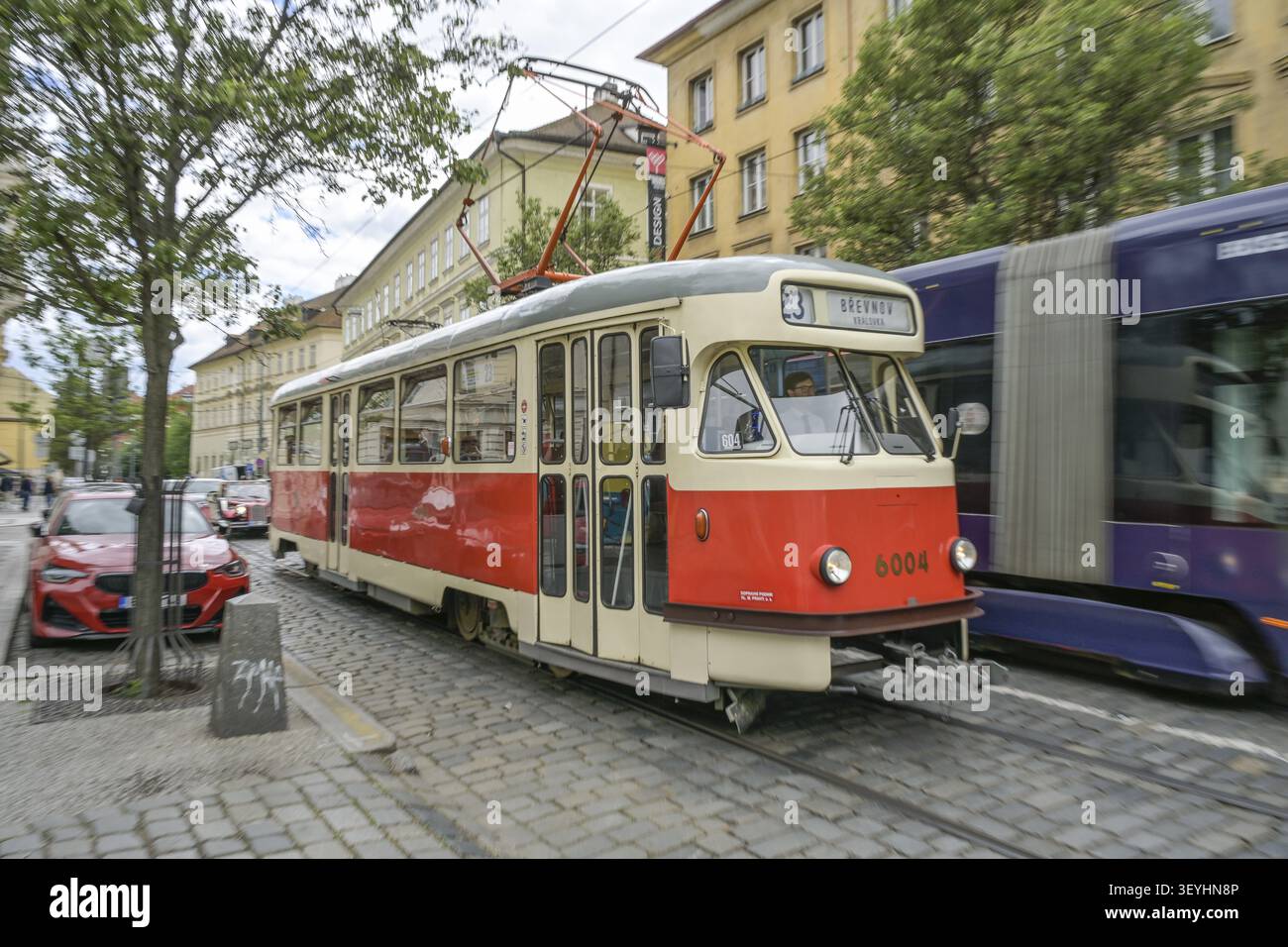 Vecchio tram, Mala strana Mala, Praga, Repubblica Ceca Foto Stock