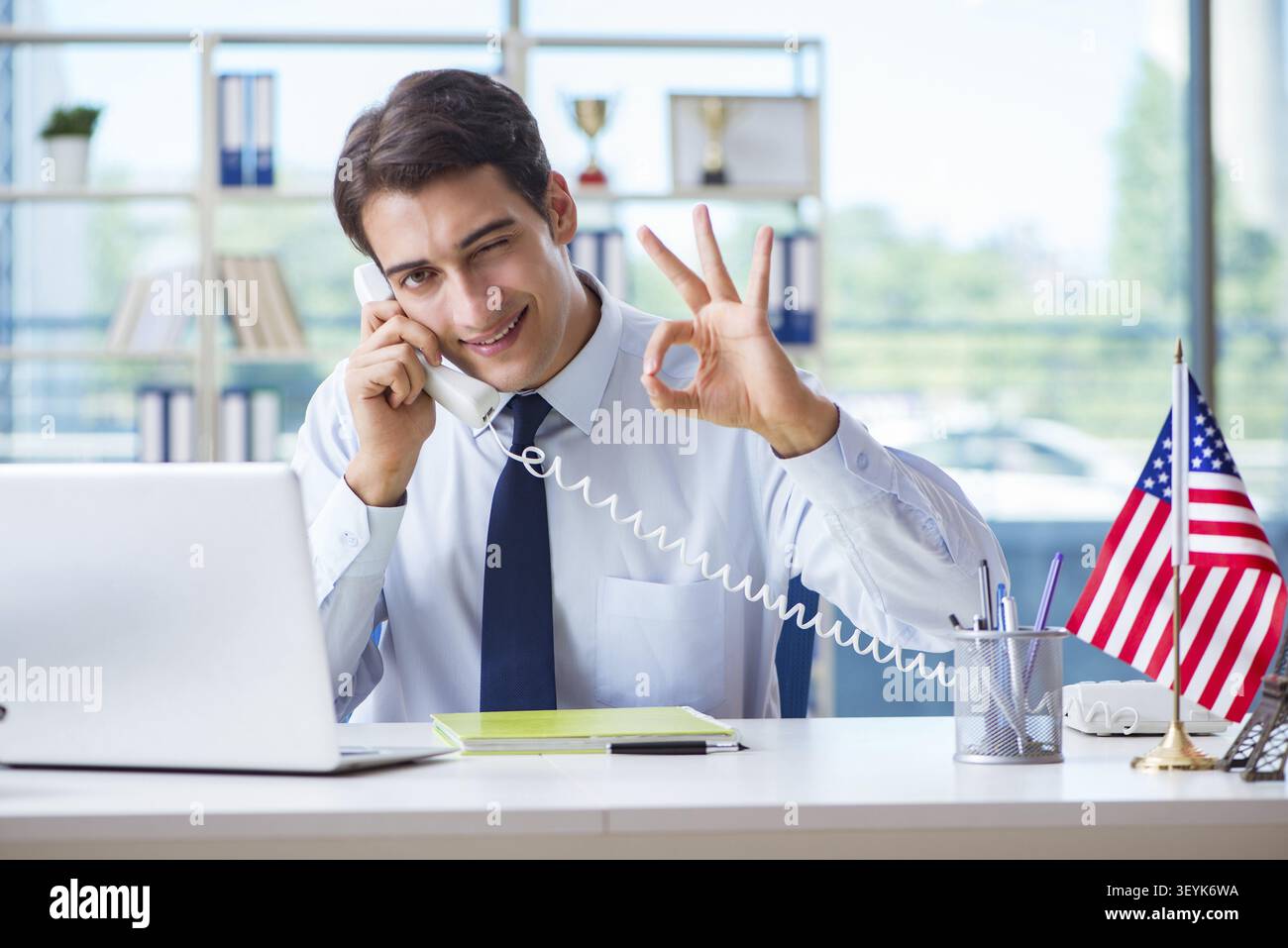 Agente di vendita che lavorano in ufficio viaggi Foto Stock