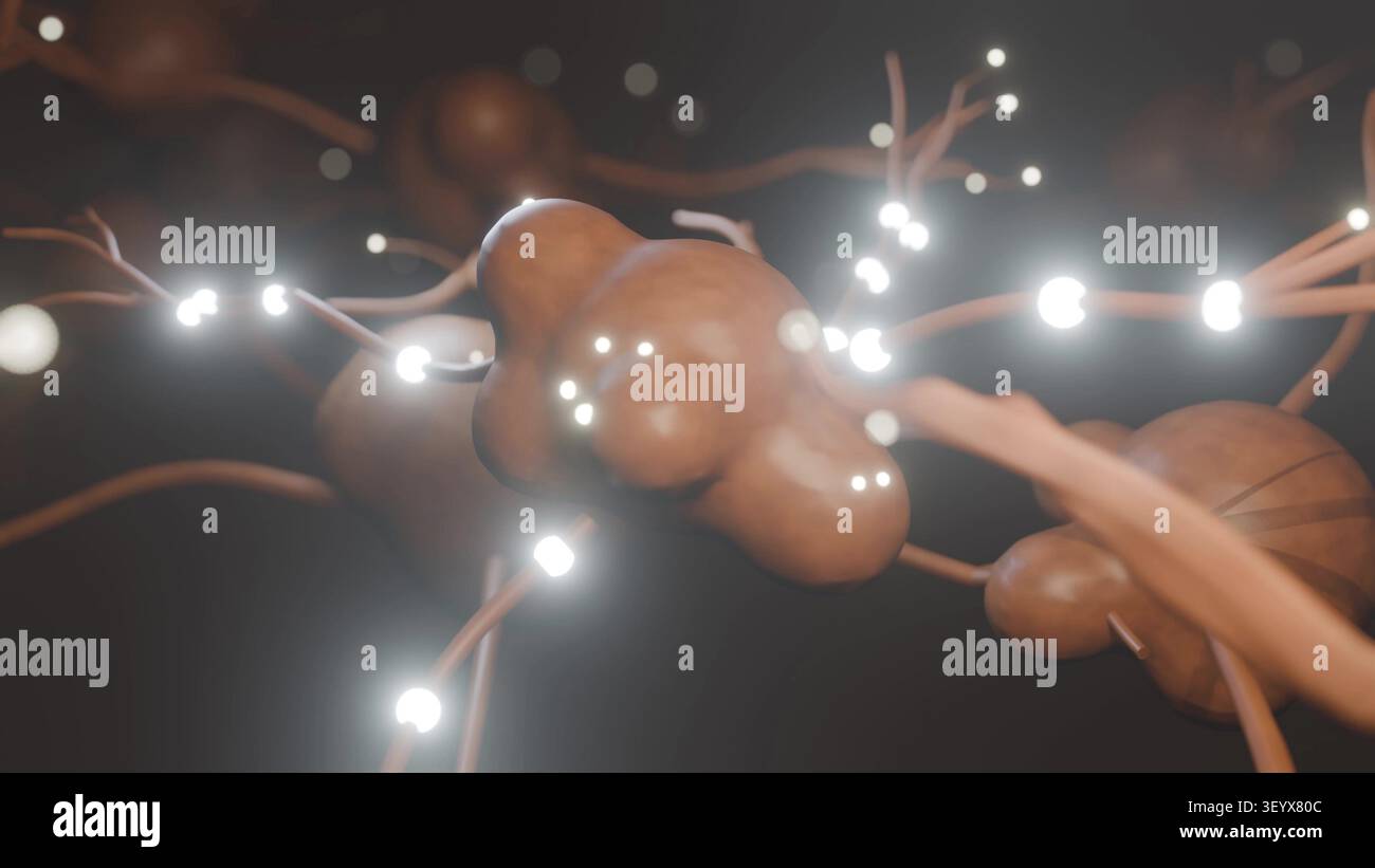 Rendering 3d delle cellule cerebrali nette dei neuroni Foto Stock