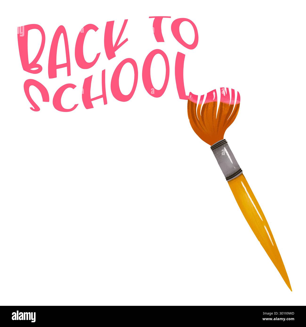 Testo tipografico Back to School con pennello artistico disegnato a mano isolato su sfondo bianco per manifesti didattici abbigliamento bambini prin Foto Stock